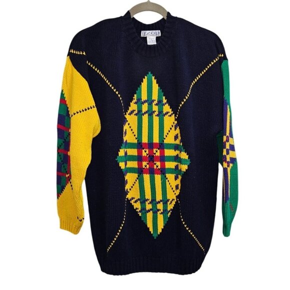 Vintage Ugly Christmas Sweater Izod Size L100% Cotton Unisex Knit Pullover 90s C - Picture 1 of 14
